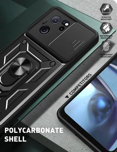 Vista 4 de Funda de teléfono para Xiaomi 13T Pro resistente con funda protectora de cámara para Xiaomi 13T Pro, a prueba de golpes, con anillo magnético