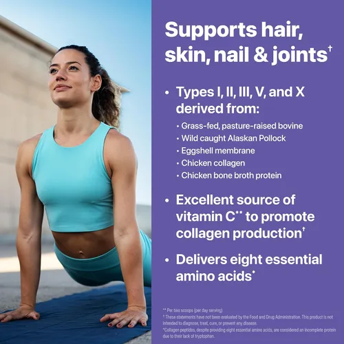 Vista 4 de Orgain - Polvo de colágeno hidrolizado múltiple para mujeres y hombres, 20g de colágeno, apoya la salud del cabello, la piel, las uñas