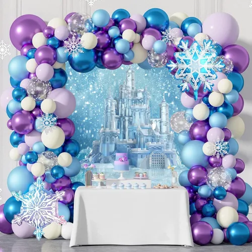 Vista 4 de Yeele Fondo de fotos de castillo de hielo, 5 x 7 pies, diseño de castillo azul, fondo de fotografía de castillo azul, para fiesta de cumpleaños