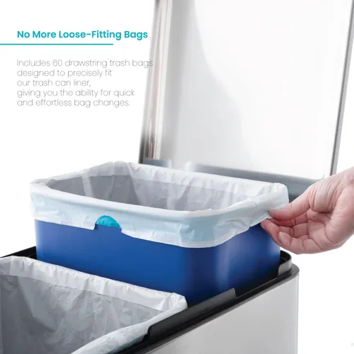Vista 2 de Home Zone Living Paquete de 2 bolsas de basura de cocina de 5 galones con asas de cordón, diseño personalizado resistente para forros de reciclaje