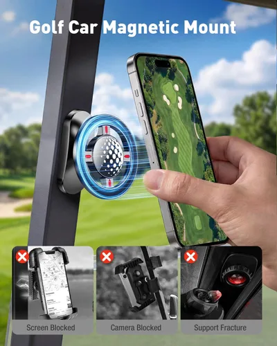 Vista 4 de NEVERLAND Soporte para teléfono para carrito de golf, soporte magnético para carrito de golf con anillo de metal para iPhone y Android, soporte