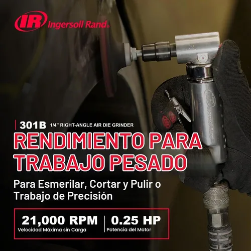 Vista 2 de Ingersoll Rand 301B Amoladora neumática con troquel - 1/4 pulgadas, ángulo recto, 21,000 RPM, construcción de rodamiento de bolas, bloqueo