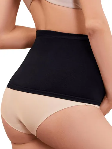 Vista 2 de OYOANGLE Ropa interior de maternidad para mujer, 2 piezas, soporte para el vientre, ropa interior, Negro albaricoque