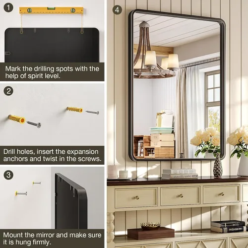 Vista 5 de Brightify - Espejo rectangular para pared de baño de 24x30 pulgadas con marco de metal negro, espejo moderno de tocador para baño, montaje vertical