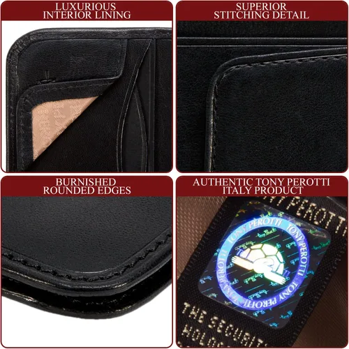 Vista 5 de Tony Perotti Mens Money Clip Bifold Wallet Slim Minimalist Card Case Pockets Italian Leather