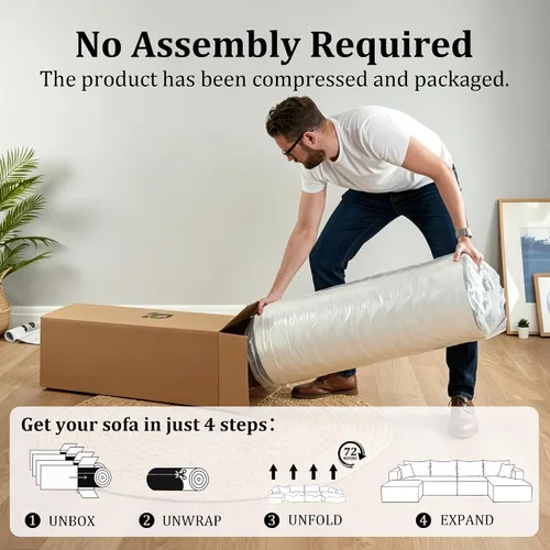 Vista 6 de Sofá modular sin hueso de 118 pulgadas con diván y otomano de pana de gran tamaño en forma de U, sofá de nube de pana para asiento profundo