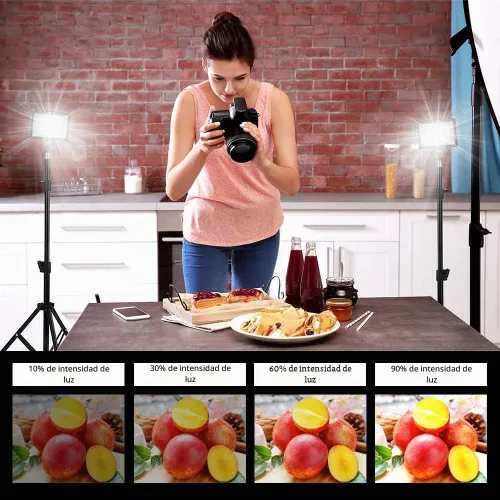 Vista 4 de 3 paquetes de 70 LED Luz de video con soporte de trípode ajustable/Filtros de color, Kit de iluminación de estudio USB Obeamiu 5600K para Claro