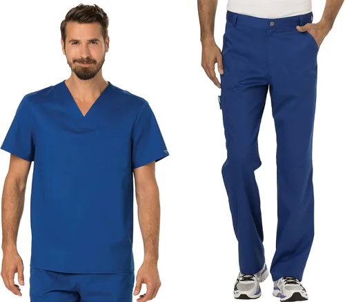 Vista 11 de Cherokee Conjunto de uniforme médico prémium para hombre, cuello en V y Azul Caribe
