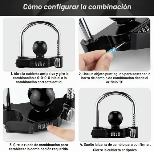 Vista 4 de Cenipar Cerradura de enganche de remolque universal con cerradura de combinación, acoplador de bola de remolque de acero resistente, se adapta a