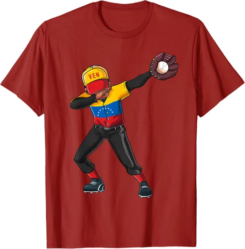 Vista 65 de Baseball Dabbing Venezuela Player Catcher Pitcher Hombres Niños Camiseta, Negro