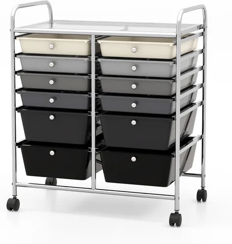 Vista 17 de COSTWAY Carrito de almacenamiento rodante con 4 cajones, carrito de almacenamiento de plástico y organizador con 4 cajones extraíbles, carrito