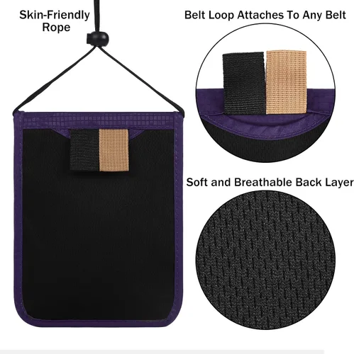 Vista 5 de Bolsa de viaje para el cuello, cartera para pasaporte familiar, funda organizadora con bloqueo RFID