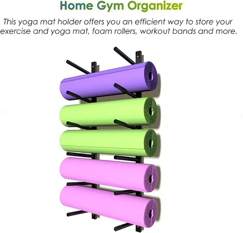 Vista 4 de Estante de almacenamiento para esterilla de yoga de 6 niveles, soporte de rodillo de espuma de hierro forjado para estudio de gimnasio en casa
