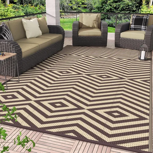 Vista 19 de GENIMO - Tapete de exterior para patio, 6 x 9 pies, impermeable, reversible, de plástico, para campamento, caravana, terraza, porche, cámper