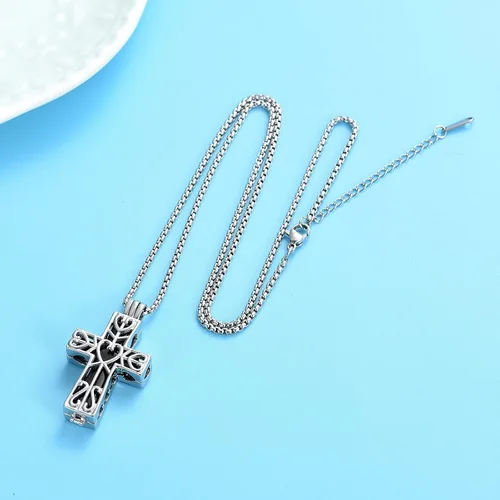 Vista 7 de Oinsi Collar de cremación con cruz de corazón de eternidad para cenizas para mujeres y hombres, de acero inoxidable, recuerdo conmemorativo, collar