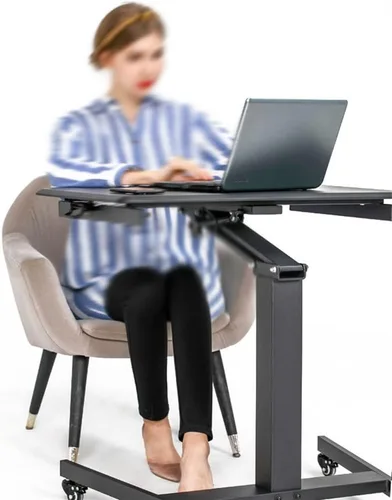 Vista 5 de TOEWOE Escritorio móvil de pie, escritorio con ruedas de altura ajustable, escritorio móvil para laptop, escritorio para computadora sentado de pie