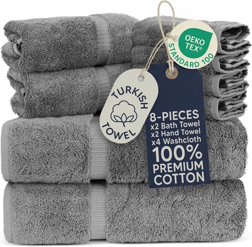 Vista 37 de Towel Bazaar Juego de toallas de 8 piezas, 100% algodón turco, color negro
