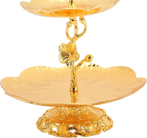Vista 8 de Soporte para cupcakes de oro, bandeja de dos niveles de estilo europeo de oro fácil de montar material de metal para frutas secas para postre