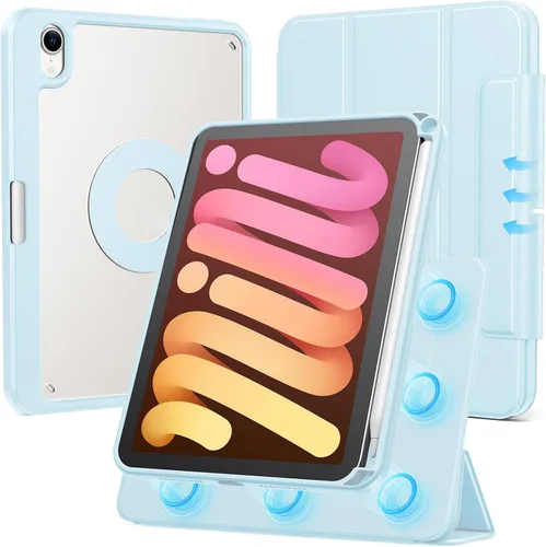 Vista 21 de SPARIN Funda para iPad mini 7 A17 Pro 2024/iPad Mini 6 2021 de 8.3 pulgadas, cubierta magnética desmontable, soporte vertical/horizontal con soporte