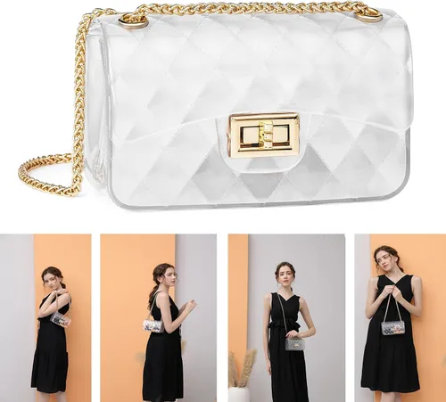Vista 2 de Bolsa de gelatina semitransparente para mujer, señora de moda, encantadora, transparente, aprobada para estadios
