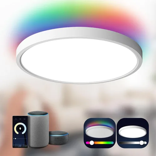Vista 11 de TALOYA Lámpara de techo inteligente de 10 pulgadas de montaje empotrado LED con luz nocturna RGB, compatible con Alexa Google Assistant, lámpara