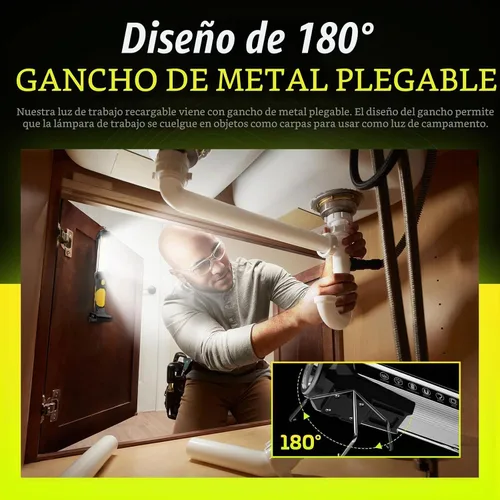 Vista 5 de WARSUN - Luz LED COB recargable, luz magnética para manos libres con gancho, impermeable IPX4 para reparación de garaje, regalos para hombres