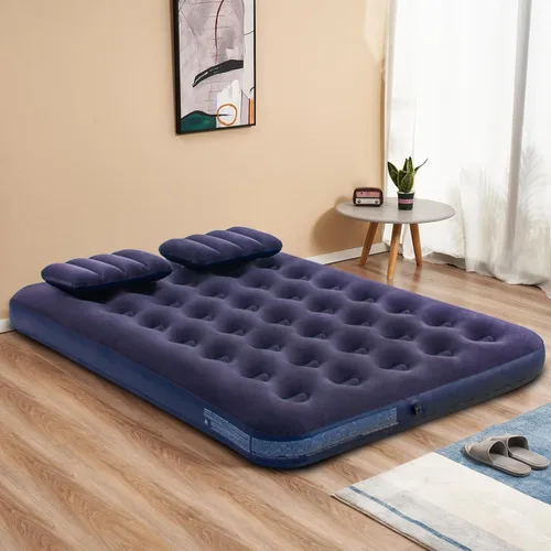 Vista 4 de Colchón inflable de tamaño matrimonial con bomba y almohadas, colchón inflable para camping y hogar