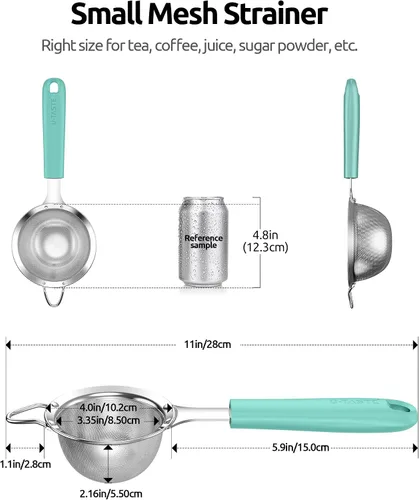 Vista 2 de U-Taste Colador de Malla Fina Pequeño: Acero Inoxidable 18/8 de 3.35 pulgadas, Tamiz de Cocina para Alimentos de 30 Mallas con Mango de Silicona