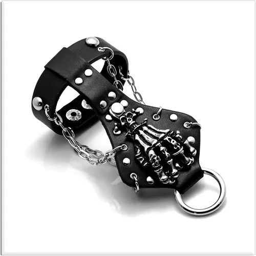 Vista 4 de Xusamss Punk Rock Alloy Skull Hand Rivet Chain Cuff Bracelet,7"-8