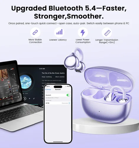 Vista 8 de Auriculares con clip, auriculares de oreja abierta inalámbricos Bluetooth 5.4, auriculares ligeros de oreja abierta con micrófono batería 59H