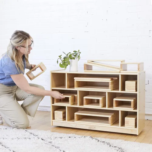 Vista 11 de ECR4Kids - Juego de bloques y arcos apilables de madera, juguetes Montessori, natural, 18 piezas