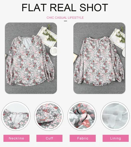 Vista 5 de SHEWIN - Blusas casuales, holgadas, de estilo bohemio, mangas largas, con cuello en V y estampado floral para mujer