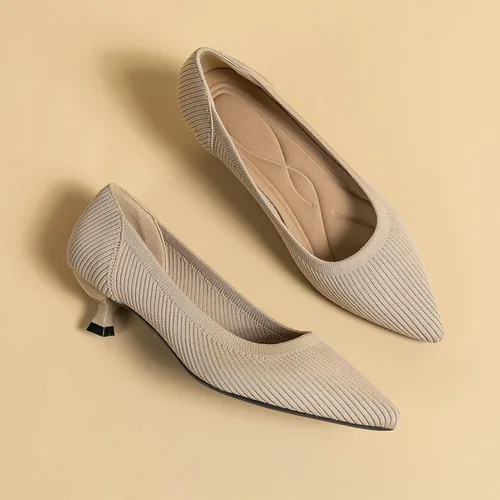 Vista 2 de youngshow Zapatos de tacón bajo para mujer, cómodos zapatos de cuña de punto formales y elegantes, zapatos de cuña para mujer, zapatos clásicos