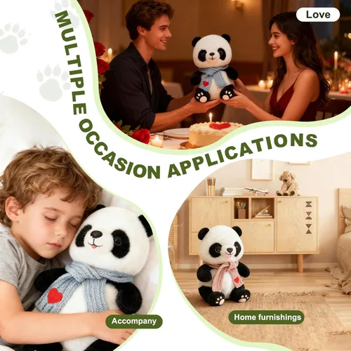 Vista 5 de Muñecas de panda de 9.8 pulgadas con bufanda de corazón de amor, juguetes de peluche suaves de animales de peluche, regalos de cumpleaños para Azul