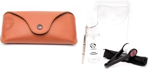Vista 2 de Ray-Ban Estuche para lentes de sol de cuero marrón + paquete con kit de gafas de lujo eSHADES, Marrón