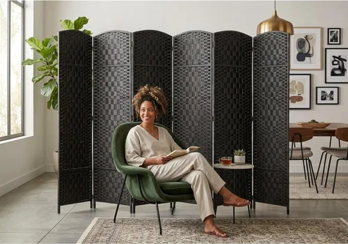 Vista 26 de Legacy Decor 8 Panels Room Divider Privacy Partition Screen Bamboo Fiber Natural Color 5.9 ft High X 11.7 ft Wide