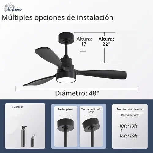 Vista 6 de Sofucor Ventiladores de techo inteligentes de 48 pulgadas con luces