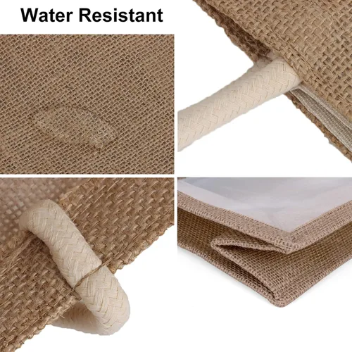 Vista 4 de TopTie 6 bolsas de arpillera con ventana de película de PVC transparente, bolsa de playa de yute, bolsas de comestibles reutilizables a granel