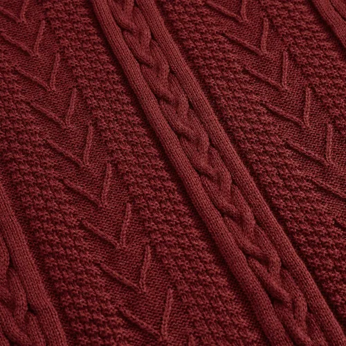 Vista 3 de Longhui bedding - Manta de punto trenzado de acrílico sherpa, gruesa, suave, grande, acogedora, manta de vellón tejida de color rojo vino para sofá