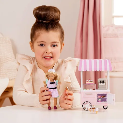 Vista 2 de Lori Evelina's Ice Cream Cart - Juego de muñecas de 6 pulgadas, 25 piezas, muñecas 25-piece 6-inch doll set with cart, outfit, cones, popsicles