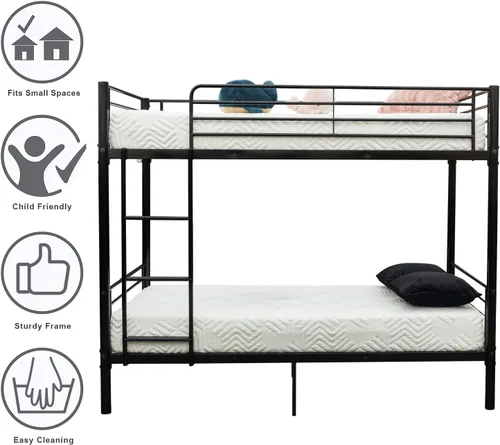 Vista 6 de Bonnlo Litera individual sobre individual para niños, adolescentes y adultos, cama resistente de 2 pisos con escalera plana y barandilla de 13