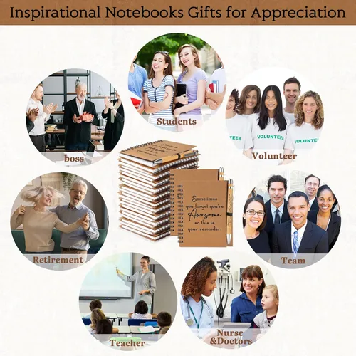 Vista 7 de Honoson 30 Juegos de Cuadernos en Espiral, Regalos de Agradecimiento para Empleados, Diarios Inspiracionales con Bolígrafos de Bambú Retráctiles a