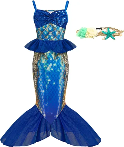 Vista 11 de Disfraz de sirena para niñas pequeñas, vestido de sirena para Halloween, vestido de princesa