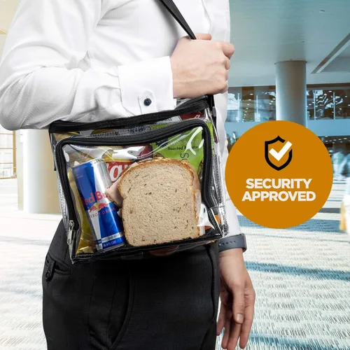 Vista 3 de SP HOME GOODS Bolsa transparente aprobada para estadios con correa ajustable, compartimento frontal de almacenamiento y bolsillos de malla, bolsas