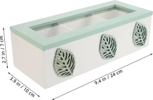 Vista 2 de Wood Tea Box with Lid, 3 Compartment Tea Bag Organizer Xmas