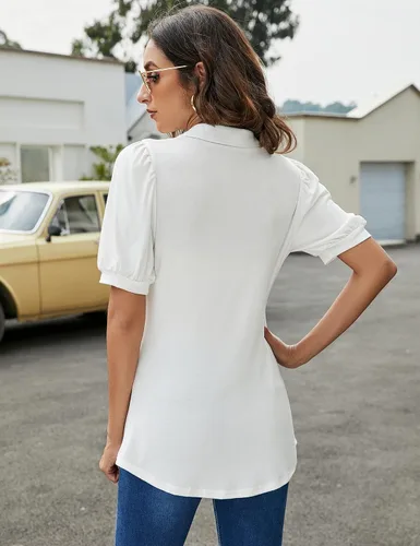 Vista 6 de LOMON Camisas polo para mujer, con cuello en V, manga corta, cuello en V, holgadas