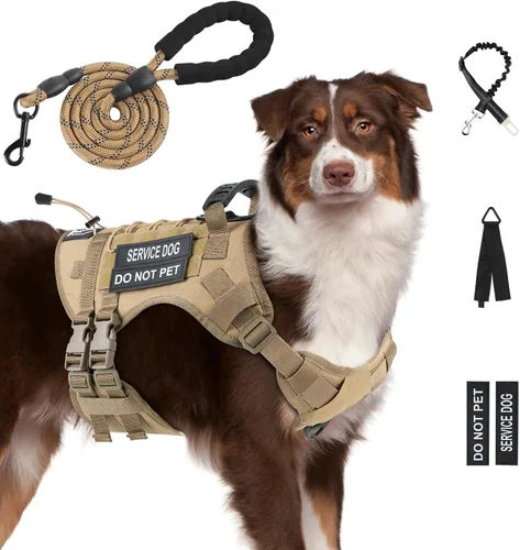Vista 9 de Arnés táctico sin tirones para perro, tamaño pequeño, chaleco para perro de servicio, S, negro Arnés táctico y correa para perro, arnés ajustable