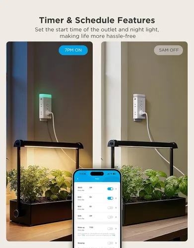 Vista 4 de Extensión de enchufe inteligente Govee, tira de alimentación inteligente de 3 lados con 2 tomas inteligentes y 2 puertos USB con luz nocturna RGB