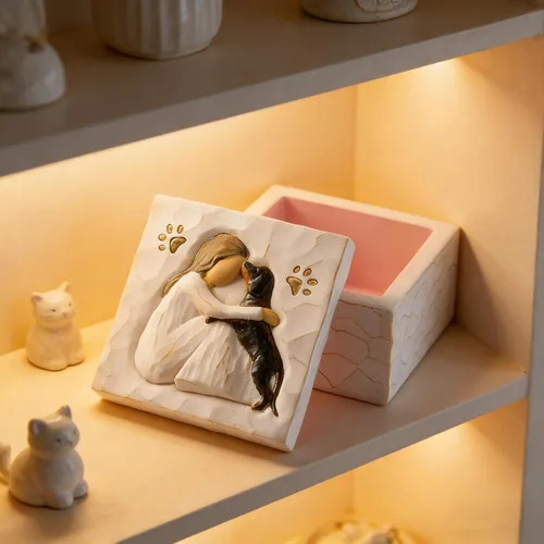 Vista 6 de NAN ZAI NAN FANG Caja de recuerdo de regalo para amantes de los perros para niñas y mujeres, contiene tesoros tallados a una niña y su perro