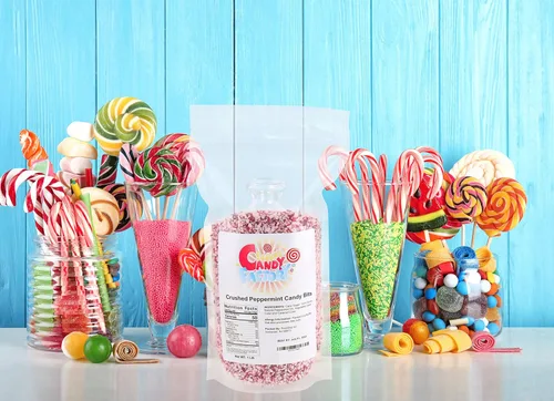 Vista 3 de Sarah's Candy Factory Piezas de caramelo de menta trituradas en bolsa resellable, 1 libra (1 paquete) Crushed Peppermint Candy Pieces Bits in